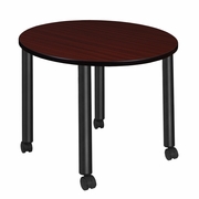 MEDIUM 36 IN. ROUND BREAKROOM TABLE- MAHOGANY TOP, BLACK MOBILE LEGS <FONT COLOR=GREEN>-FREE SHIPPING-</FONT>