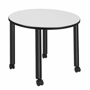 MEDIUM 42 IN. ROUND BREAKROOM TABLE- WHITE TOP, BLACK MOBILE LEGS <FONT COLOR=GREEN>-FREE SHIPPING-</FONT>