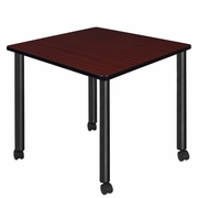 MEDIUM 42 IN. SQUARE BREAKROOM TABLE- MAHOGANY TOP, BLACK MOBILE LEGS <FONT COLOR=GREEN>-FREE SHIPPING-</FONT>