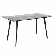 MERIDEN 31.5" X 55" RECTANGULAR SOLID ESPRESSO WOOD TABLE WITH CLEAR GLASS TOP: <font color=green>FREE SHIPPING!</font>