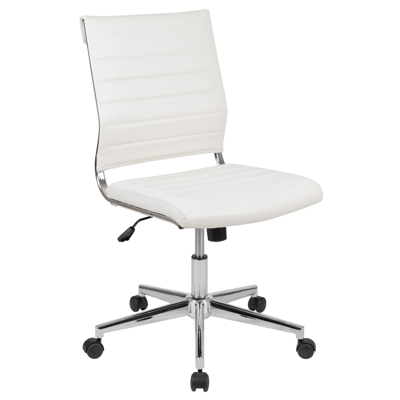 MID-BACK ARMLESS WHITE LEATHERSOFT CONTEMPORARY RIBBED EXECUTIVE SWIVEL OFFICE CHAIR: <font color=green>FREE SHIPPING!</font> MID-BACK ARMLESS WHITE LEATHERSOFT CONTEMPORARY RIBBED EXECUTIVE SWIVEL OFFICE CHAIR: <font color=green>FREE SHIPPING!</font>