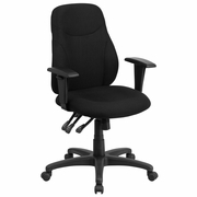 MID-BACK BLACK FABRIC MULTIFUNCTION SWIVEL ERGONOMIC TASK OFFICE CHAIR WITH ADJUSTABLE ARMS <font color=green>FREE SHIPPING!</font>