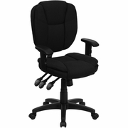 MID-BACK BLACK FABRIC MULTIFUNCTION SWIVEL ERGONOMIC TASK OFFICE CHAIR WITH PILLOW TOP CUSHIONING AND ARMS: <font color=green>FREE SHIPPING!</font>