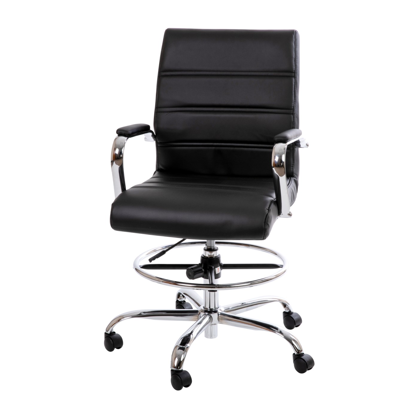 MID-BACK BLACK LEATHERSOFT DRAFTING CHAIR WITH ADJUSTABLE FOOT RING AND CHROME BASE <font color=green>FREE SHIPPING!</font> MID-BACK BLACK LEATHERSOFT DRAFTING CHAIR WITH ADJUSTABLE FOOT RING AND CHROME BASE <font color=green>FREE SHIPPING!</font>