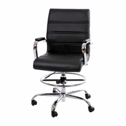 MID-BACK BLACK LEATHERSOFT DRAFTING CHAIR WITH ADJUSTABLE FOOT RING AND CHROME BASE <font color=green>FREE SHIPPING!</font>