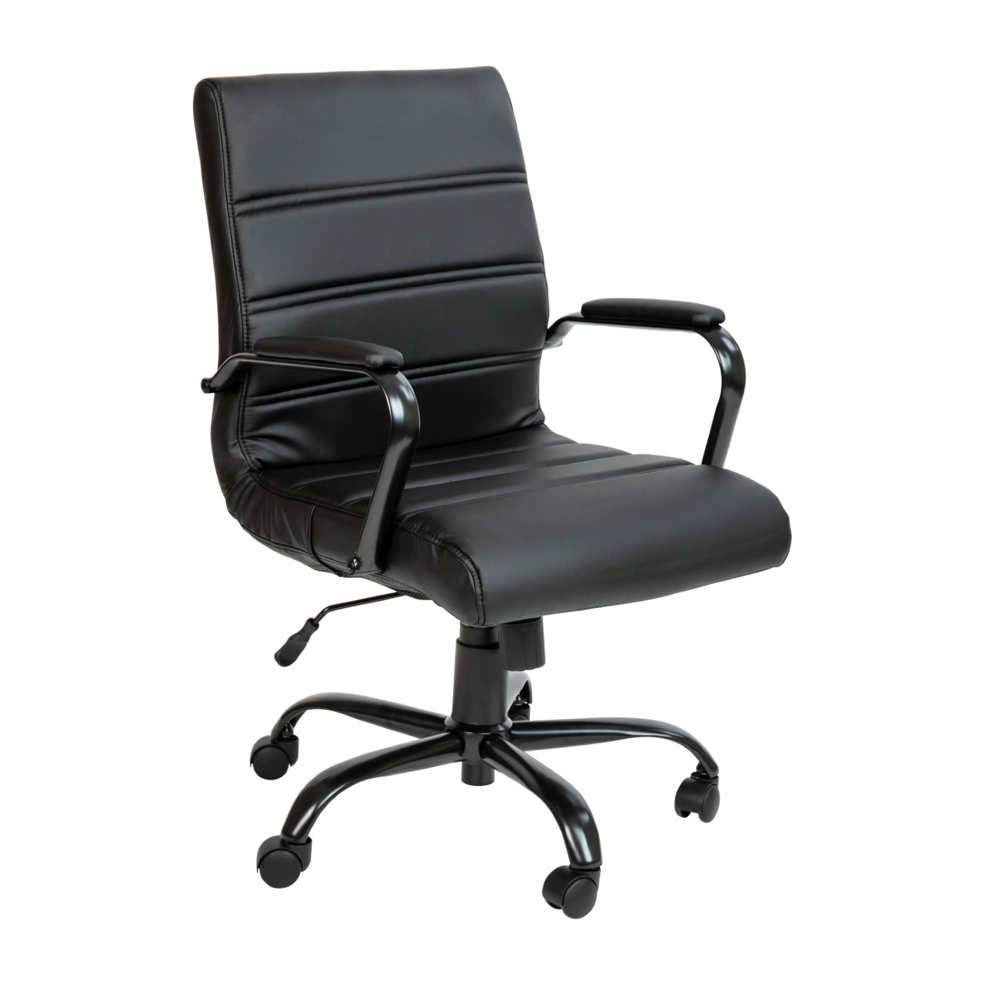 MID-BACK BLACK LEATHERSOFT EXECUTIVE SWIVEL OFFICE CHAIR WITH BLACK FRAME AND ARMS: <font color=green>FREE SHIPPING!</font> MID-BACK BLACK LEATHERSOFT EXECUTIVE SWIVEL OFFICE CHAIR WITH BLACK FRAME AND ARMS: <font color=green>FREE SHIPPING!</font>