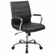 MID-BACK BLACK LEATHERSOFT EXECUTIVE SWIVEL OFFICE CHAIR WITH CHROME FRAME AND ARMS: <font color=green>FREE SHIPPING!</font>