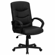 MID-BACK BLACK LEATHERSOFT EXECUTIVE SWIVEL OFFICE CHAIR WITH THREE LINE HORIZONTAL STITCH BACK AND ARMS: <font color=green>FREE SHIPPING!</font>