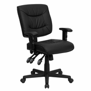MID-BACK BLACK LEATHERSOFT MULTIFUNCTION SWIVEL ERGONOMIC TASK OFFICE CHAIR WITH ADJUSTABLE ARMS: <font color=green>FREE SHIPPING!</font>