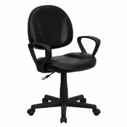 MID-BACK BLACK LEATHERSOFT SWIVEL ERGONOMIC TASK OFFICE CHAIR WITH BACK DEPTH ADJUSTMENT AND ARMS: <font color=green>FREE SHIPPING!</font>