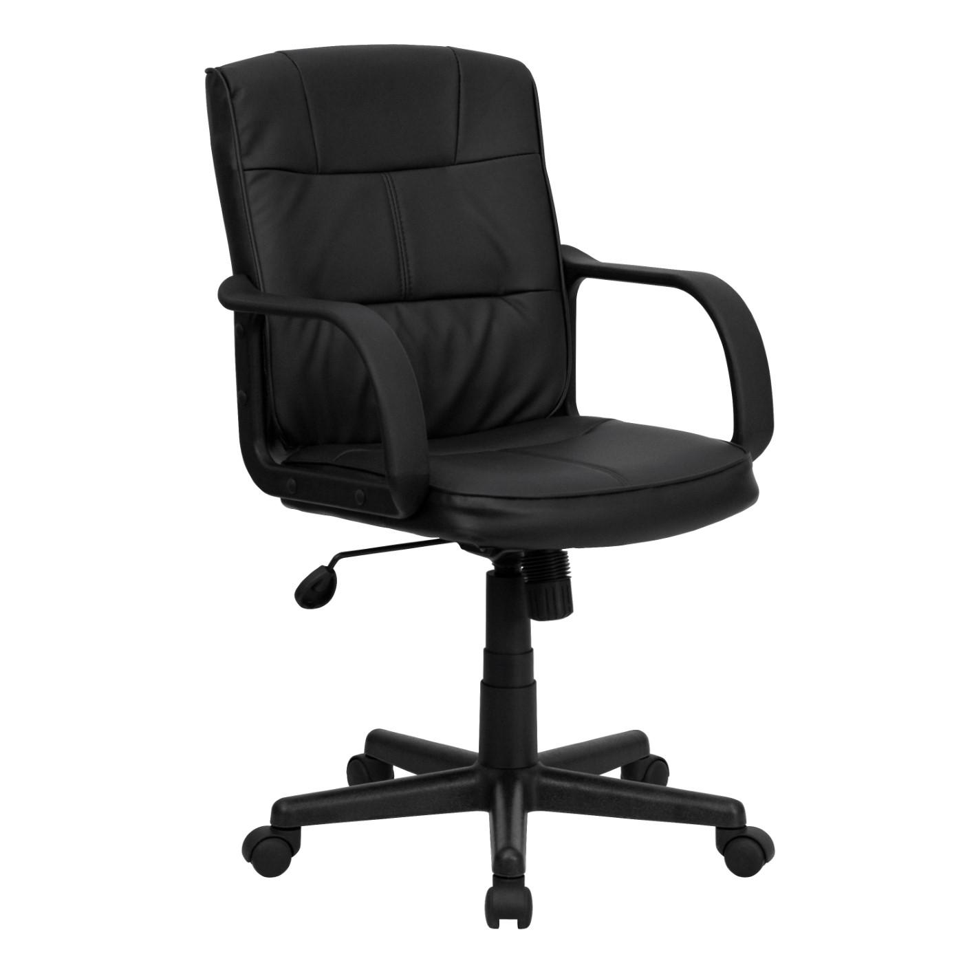 MID-BACK BLACK LEATHERSOFT SWIVEL TASK OFFICE CHAIR WITH ARMS: <font color=green>FREE SHIPPING!</font> MID-BACK BLACK LEATHERSOFT SWIVEL TASK OFFICE CHAIR WITH ARMS: <font color=green>FREE SHIPPING!</font>