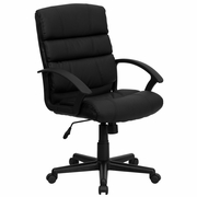 MID-BACK BLACK LEATHERSOFT SWIVEL TASK OFFICE CHAIR WITH ARMS: <font color=green>FREE SHIPPING!</font>