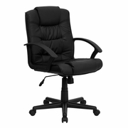 MID-BACK BLACK LEATHERSOFT SWIVEL TASK OFFICE CHAIR WITH ARMS: <font color=green>FREE SHIPPING!</font>