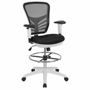 MID-BACK BLACK MESH ERGONOMIC DRAFTING CHAIR WITH ADJUSTABLE CHROME FOOT RING, ADJUSTABLE ARMS AND WHITE FRAME: <font color=green>FREE SHIPPING!</font> MID-BACK BLACK MESH ERGONOMIC DRAFTING CHAIR WITH ADJUSTABLE CHROME FOOT RING, ADJUSTABLE ARMS AND WHITE FRAME: <font color=green>FREE SHIPPING!</font>