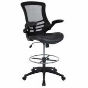 MID-BACK BLACK MESH ERGONOMIC DRAFTING CHAIR WITH LEATHERSOFT SEAT, ADJUSTABLE FOOT RING AND FLIP-UP ARMS: <font color=green>FREE SHIPPING!</font> MID-BACK BLACK MESH ERGONOMIC DRAFTING CHAIR WITH LEATHERSOFT SEAT, ADJUSTABLE FOOT RING AND FLIP-UP ARMS: <font color=green>FREE SHIPPING!</font>