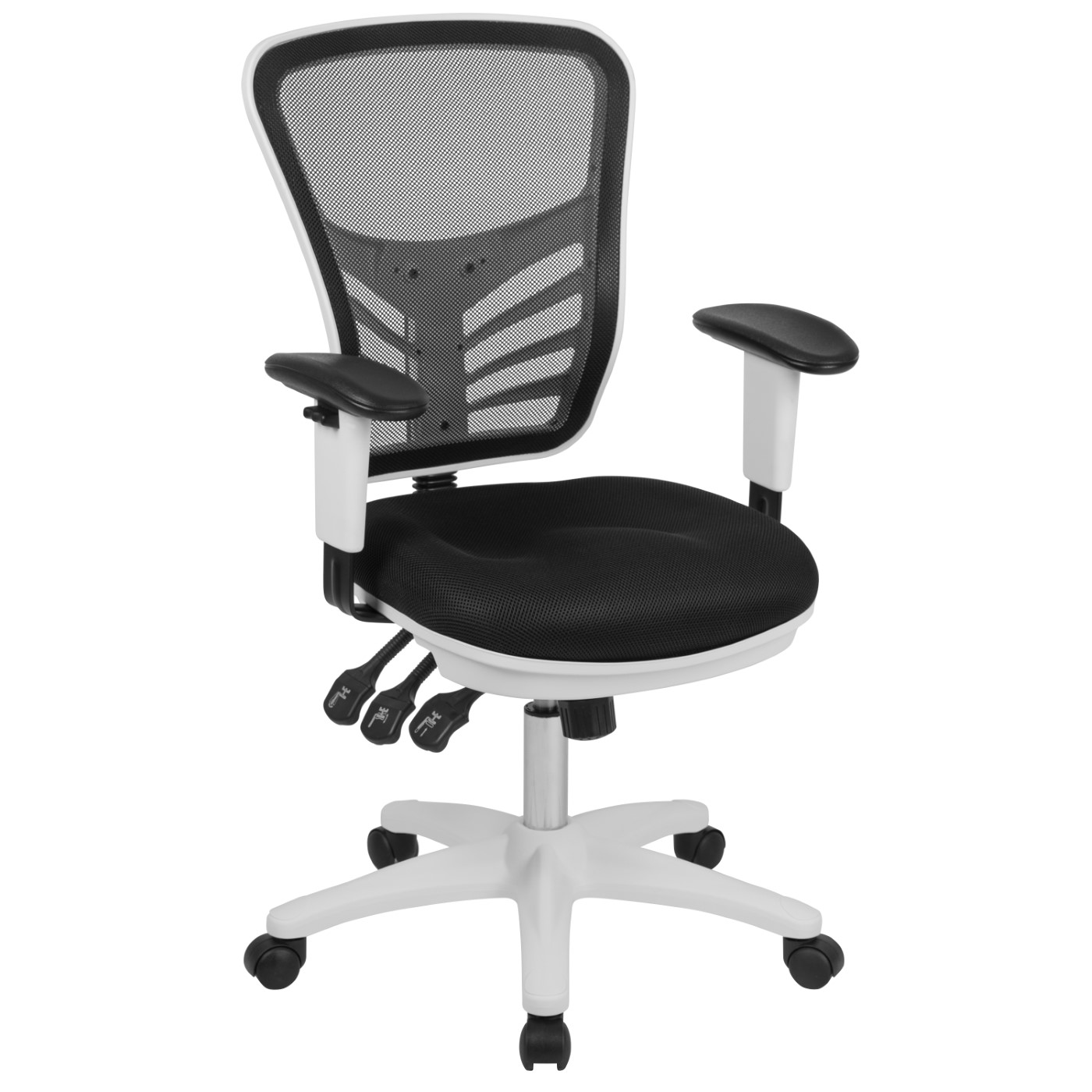 MID-BACK BLACK MESH MULTIFUNCTION EXECUTIVE SWIVEL ERGONOMIC OFFICE CHAIR WITH ADJUSTABLE ARMS AND WHITE FRAME: <font color=green>FREE SHIPPING!</font> MID-BACK BLACK MESH MULTIFUNCTION EXECUTIVE SWIVEL ERGONOMIC OFFICE CHAIR WITH ADJUSTABLE ARMS AND WHITE FRAME: <font color=green>FREE SHIPPING!</font>