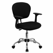 MID-BACK BLACK MESH PADDED SWIVEL TASK OFFICE CHAIR WITH CHROME BASE AND ARMS: <font color=green>FREE SHIPPING!</font>