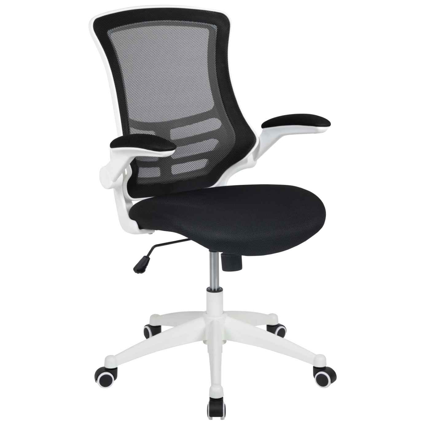 MID-BACK BLACK MESH SWIVEL ERGONOMIC TASK OFFICE CHAIR WITH WHITE FRAME AND FLIP-UP ARMS: <font color=green>FREE SHIPPING!</font> MID-BACK BLACK MESH SWIVEL ERGONOMIC TASK OFFICE CHAIR WITH WHITE FRAME AND FLIP-UP ARMS: <font color=green>FREE SHIPPING!</font>