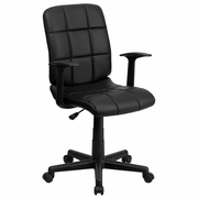 MID-BACK BLACK QUILTED VINYL SWIVEL TASK OFFICE CHAIR WITH ARMS <font color=green>FREE SHIPPING!</font>