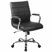 MID-BACK BLACK VINYL EXECUTIVE SWIVEL OFFICE CHAIR WITH CHROME BASE AND ARMS: <font color=green>FREE SHIPPING!</font>
