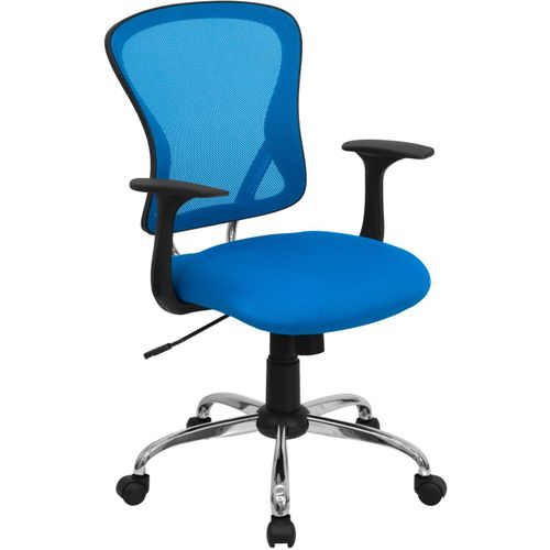 MID-BACK BLUE MESH SWIVEL TASK OFFICE CHAIR WITH CHROME BASE AND ARMS: <font color=green>FREE SHIPPING!</font>
