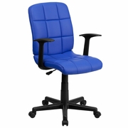MID-BACK BLUE QUILTED VINYL SWIVEL TASK OFFICE CHAIR WITH ARMS: <font color=green>FREE SHIPPING!</font>