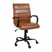 MID-BACK BROWN LEATHERSOFT EXECUTIVE SWIVEL OFFICE CHAIR WITH BLACK FRAME AND ARMS: <font color=green>FREE SHIPPING!</font>