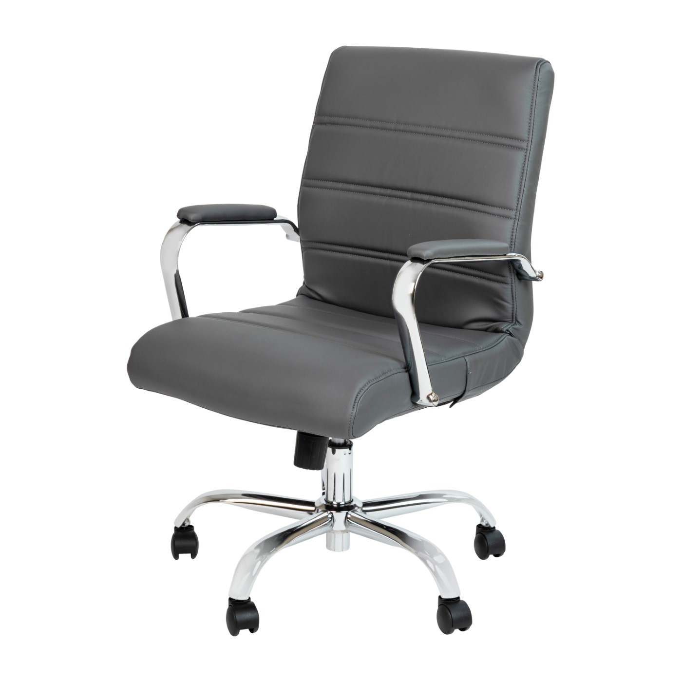 MID-BACK GRAY LEATHERSOFT EXECUTIVE SWIVEL OFFICE CHAIR WITH CHROME FRAME AND ARMS: <font color=green>FREE SHIPPING!</font> MID-BACK GRAY LEATHERSOFT EXECUTIVE SWIVEL OFFICE CHAIR WITH CHROME FRAME AND ARMS: <font color=green>FREE SHIPPING!</font>