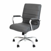 MID-BACK GRAY LEATHERSOFT EXECUTIVE SWIVEL OFFICE CHAIR WITH CHROME FRAME AND ARMS: <font color=green>FREE SHIPPING!</font>
