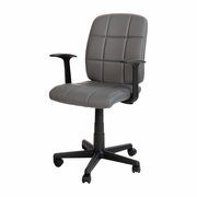 MID-BACK GRAY QUILTED VINYL SWIVEL TASK OFFICE CHAIR WITH ARMS: <font color=green>FREE SHIPPING!</font>
