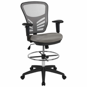MID-BACK LIGHT GRAY MESH ERGONOMIC DRAFTING CHAIR WITH ADJUSTABLE CHROME FOOT RING, ADJUSTABLE ARMS AND BLACK FRAME: <font color=green>FREE SHIPPING!</font> MID-BACK LIGHT GRAY MESH ERGONOMIC DRAFTING CHAIR WITH ADJUSTABLE CHROME FOOT RING, ADJUSTABLE ARMS AND BLACK FRAME: <font color=green>FREE SHIPPING!</font>