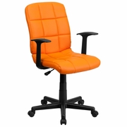 MID-BACK ORANGE QUILTED VINYL SWIVEL TASK OFFICE CHAIR WITH ARMS: <font color=green>FREE SHIPPING!</font>