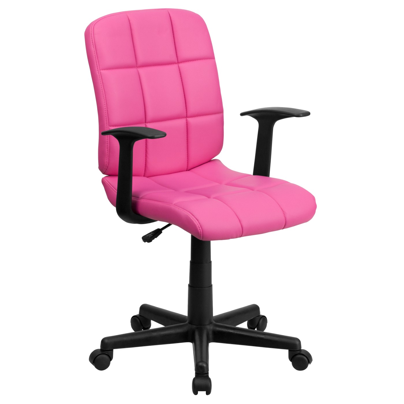 MID-BACK PINK QUILTED VINYL SWIVEL TASK OFFICE CHAIR WITH ARMS: <font color=green>FREE SHIPPING!</font> MID-BACK PINK QUILTED VINYL SWIVEL TASK OFFICE CHAIR WITH ARMS: <font color=green>FREE SHIPPING!</font>