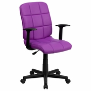 MID-BACK PURPLE QUILTED VINYL SWIVEL TASK OFFICE CHAIR WITH ARMS: <font color=green>FREE SHIPPING!</font>