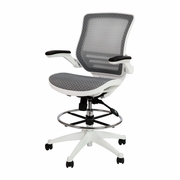 MID-BACK TRANSPARENT GRAY MESH DRAFTING CHAIR WITH WHITE FRAME AND FLIP-UP ARMS: <font color=green>FREE SHIPPING!</font> MID-BACK TRANSPARENT GRAY MESH DRAFTING CHAIR WITH WHITE FRAME AND FLIP-UP ARMS: <font color=green>FREE SHIPPING!</font>