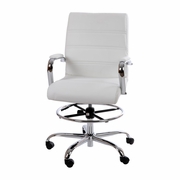 MID-BACK WHITE LEATHERSOFT DRAFTING CHAIR WITH ADJUSTABLE FOOT RING AND CHROME BASE <font color=green>FREE SHIPPING!</font>