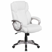 MID-BACK WHITE LEATHERSOFT EXECUTIVE SWIVEL OFFICE CHAIR WITH PADDED ARMS: <font color=green>FREE SHIPPING!</font>