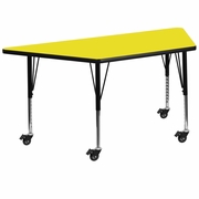 MOBILE 22.5''W X 45''L TRAPEZOID YELLOW HP LAMINATE ACTIVITY TABLE - HEIGHT ADJUSTABLE SHORT LEGS <font color=green>FREE SHIPPING!</font>