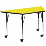 MOBILE 22.5''W X 45''L TRAPEZOID YELLOW HP LAMINATE ACTIVITY TABLE - STANDARD HEIGHT ADJUSTABLE LEGS <font color=green>FREE SHIPPING!</font>