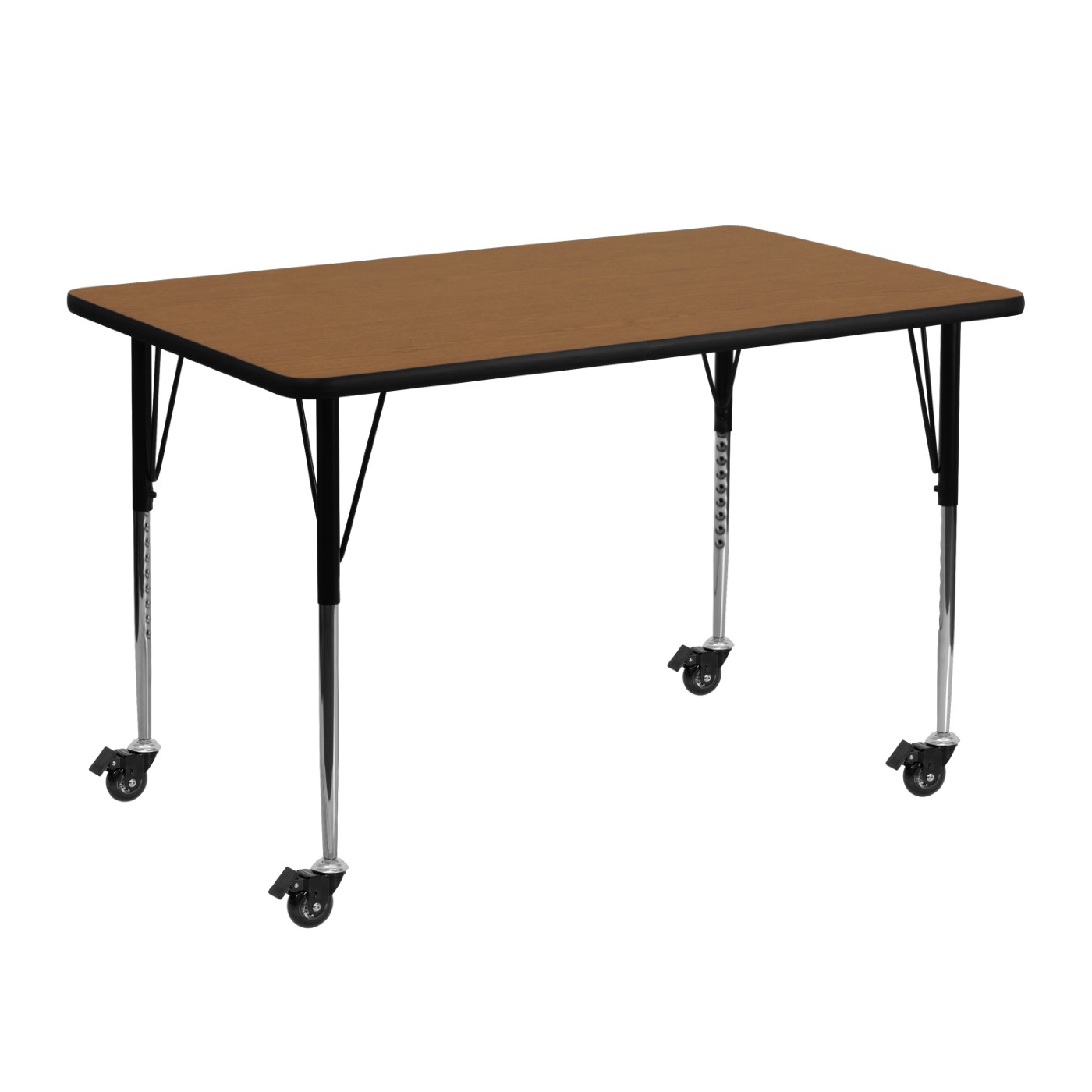 MOBILE 24''W X 48''L RECTANGULAR OAK THERMAL LAMINATE ACTIVITY TABLE - STANDARD HEIGHT ADJUSTABLE LEGS <font color=green>FREE SHIPPING!</font> MOBILE 24''W X 48''L RECTANGULAR OAK THERMAL LAMINATE ACTIVITY TABLE - STANDARD HEIGHT ADJUSTABLE LEGS <font color=green>FREE SHIPPING!</font>