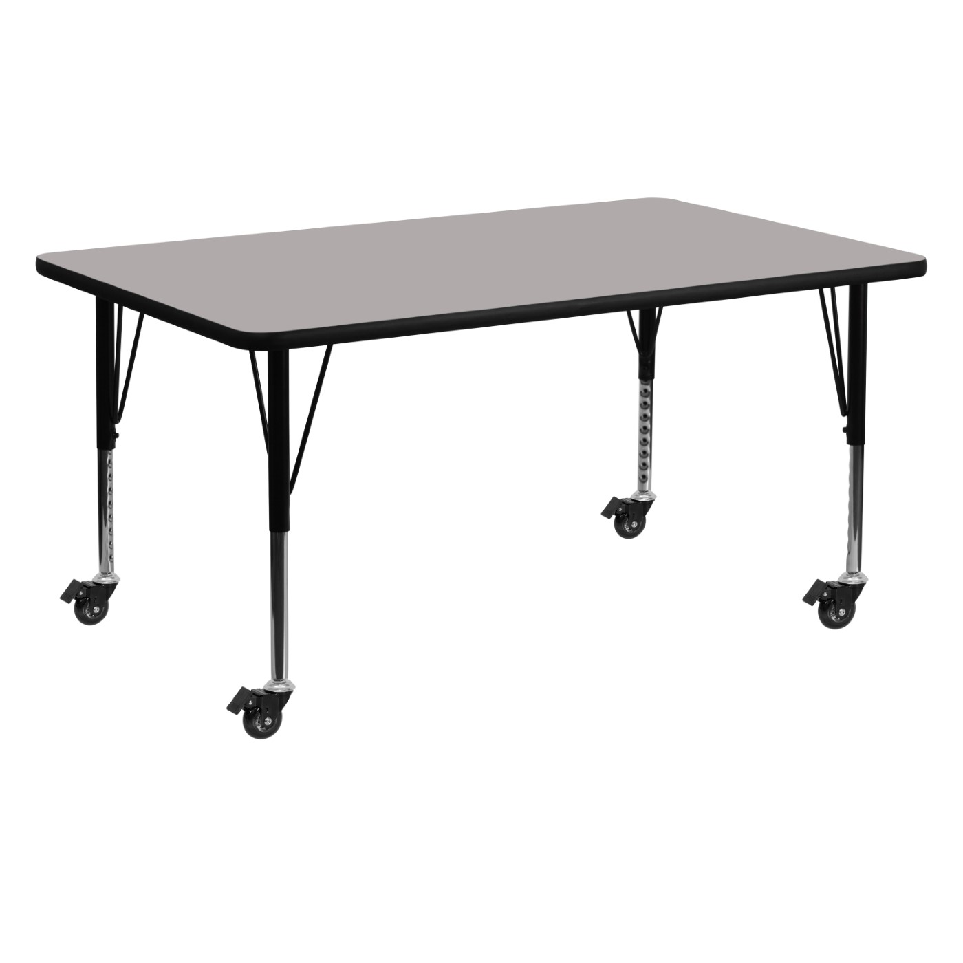 MOBILE 24''W X 60''L RECTANGULAR GREY HP LAMINATE ACTIVITY TABLE - HEIGHT ADJUSTABLE SHORT LEGS <font color=green>FREE SHIPPING!</font> MOBILE 24''W X 60''L RECTANGULAR GREY HP LAMINATE ACTIVITY TABLE - HEIGHT ADJUSTABLE SHORT LEGS <font color=green>FREE SHIPPING!</font>