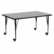 MOBILE 24''W X 60''L RECTANGULAR GREY HP LAMINATE ACTIVITY TABLE - HEIGHT ADJUSTABLE SHORT LEGS <font color=green>FREE SHIPPING!</font>
