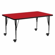MOBILE 24''W X 60''L RECTANGULAR RED HP LAMINATE ACTIVITY TABLE - HEIGHT ADJUSTABLE SHORT LEGS <font color=green>FREE SHIPPING!</font>