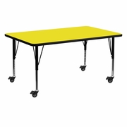MOBILE 24''W X 60''L RECTANGULAR YELLOW HP LAMINATE ACTIVITY TABLE - HEIGHT ADJUSTABLE SHORT LEGS <font color=green>FREE SHIPPING!</font>