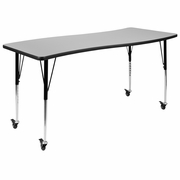MOBILE 26"W X 60"L RECTANGULAR WAVE FLEXIBLE COLLABORATIVE GREY LAMINATE ACTIVITY TABLE - STANDARD HEIGHT ADJUSTABLE LEGS <font color=green>FREE SHIPPING!</font>