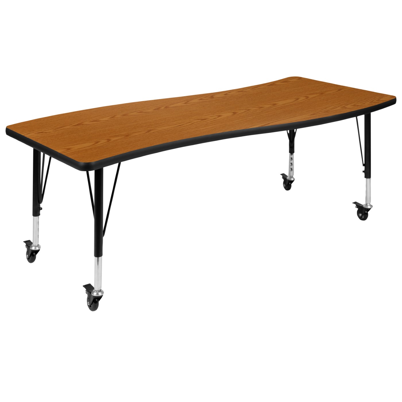 MOBILE 26"W X 60"L RECTANGULAR WAVE FLEXIBLE COLLABORATIVE OAK LAMINATE ACTIVITY TABLE - HEIGHT ADJUSTABLE SHORT LEGS <font color=green>FREE SHIPPING!</font> MOBILE 26"W X 60"L RECTANGULAR WAVE FLEXIBLE COLLABORATIVE OAK LAMINATE ACTIVITY TABLE - HEIGHT ADJUSTABLE SHORT LEGS <font color=green>FREE SHIPPING!</font>