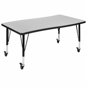 MOBILE 28"W X 47.5"L RECTANGULAR WAVE FLEXIBLE COLLABORATIVE GREY LAMINATE ACTIVITY TABLE - HEIGHT ADJUSTABLE SHORT LEGS <font color=green>FREE SHIPPING!</font>