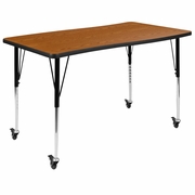 MOBILE 28"W X 47.5"L RECTANGULAR WAVE FLEXIBLE COLLABORATIVE OAK LAMINATE ACTIVITY TABLE-STANDARD HEIGHT ADJUSTABLE LEGS <font color=green>FREE SHIPPING!</font>
