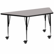 MOBILE 29''W X 57''L TRAPEZOID GREY HP LAMINATE ACTIVITY TABLE - HEIGHT ADJUSTABLE SHORT LEGS <font color=green>FREE SHIPPING!</font>