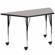 MOBILE 29''W X 57''L TRAPEZOID GREY HP LAMINATE ACTIVITY TABLE - STANDARD HEIGHT ADJUSTABLE LEGS <font color=green>FREE SHIPPING!</font>
